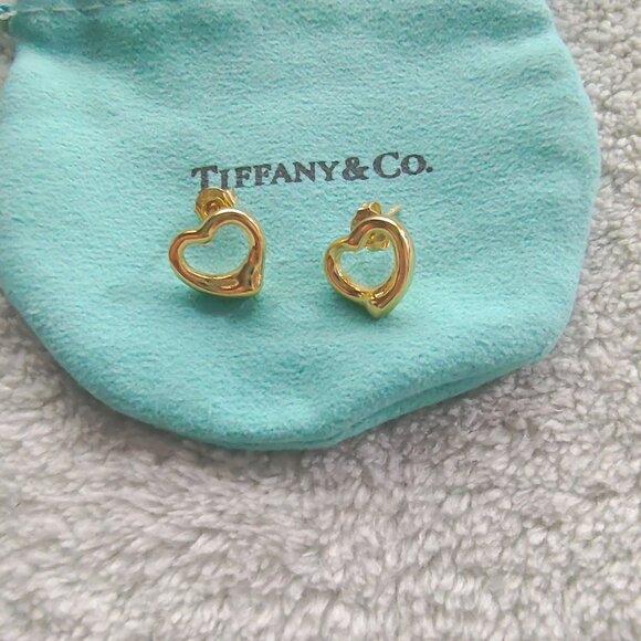 Tiffany & Co Gold Hollow Heart Earrings - Picture 2 of 5